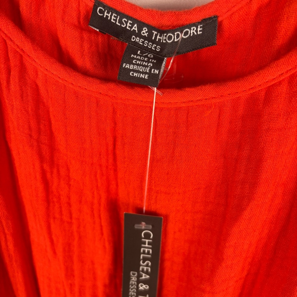 NWT Chelsea & Theodore Bold Orange Tiered Midi Dress, Large - Picture 8 of 12
